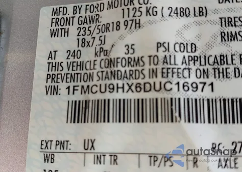 2013 Ford Escape Sel from USA, damaged, VIN 1FMCU9HX6DUC16971